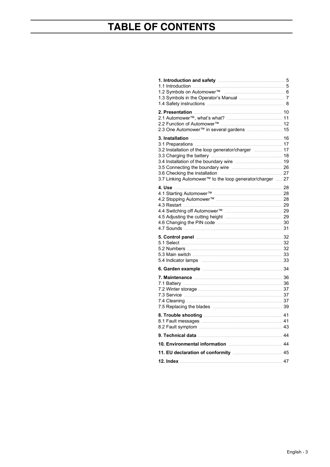 Husqvarna 210 C manual Table Of Contents 