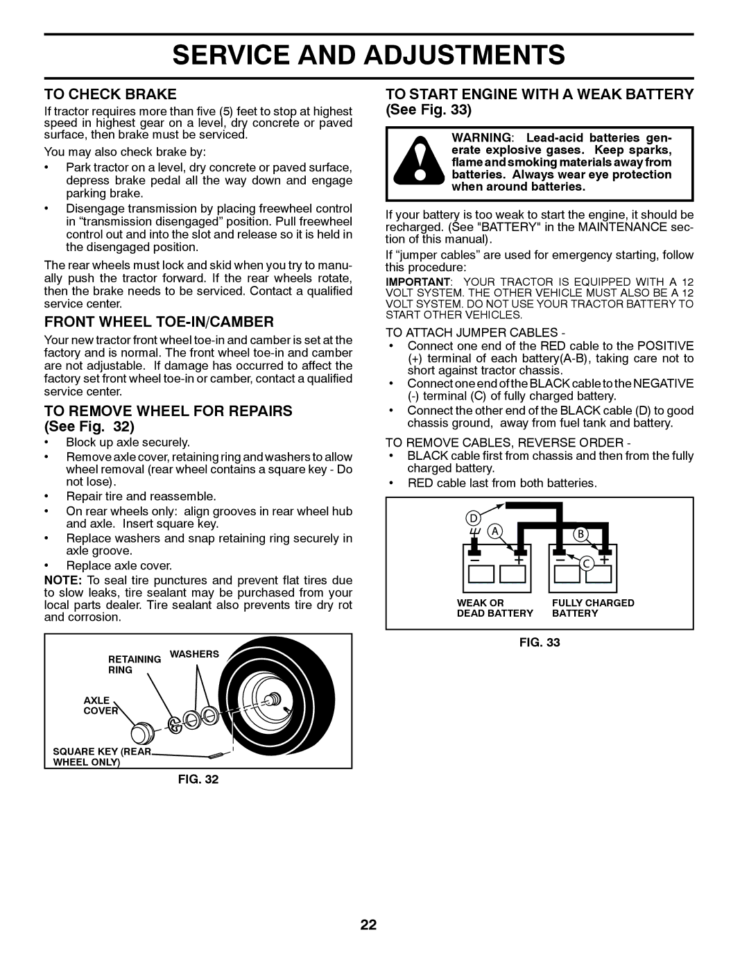 Husqvarna 2146XLS owner manual To Check Brake, Front Wheel TOE-IN/CAMBER, To Remove Wheel for Repairs See Fig 