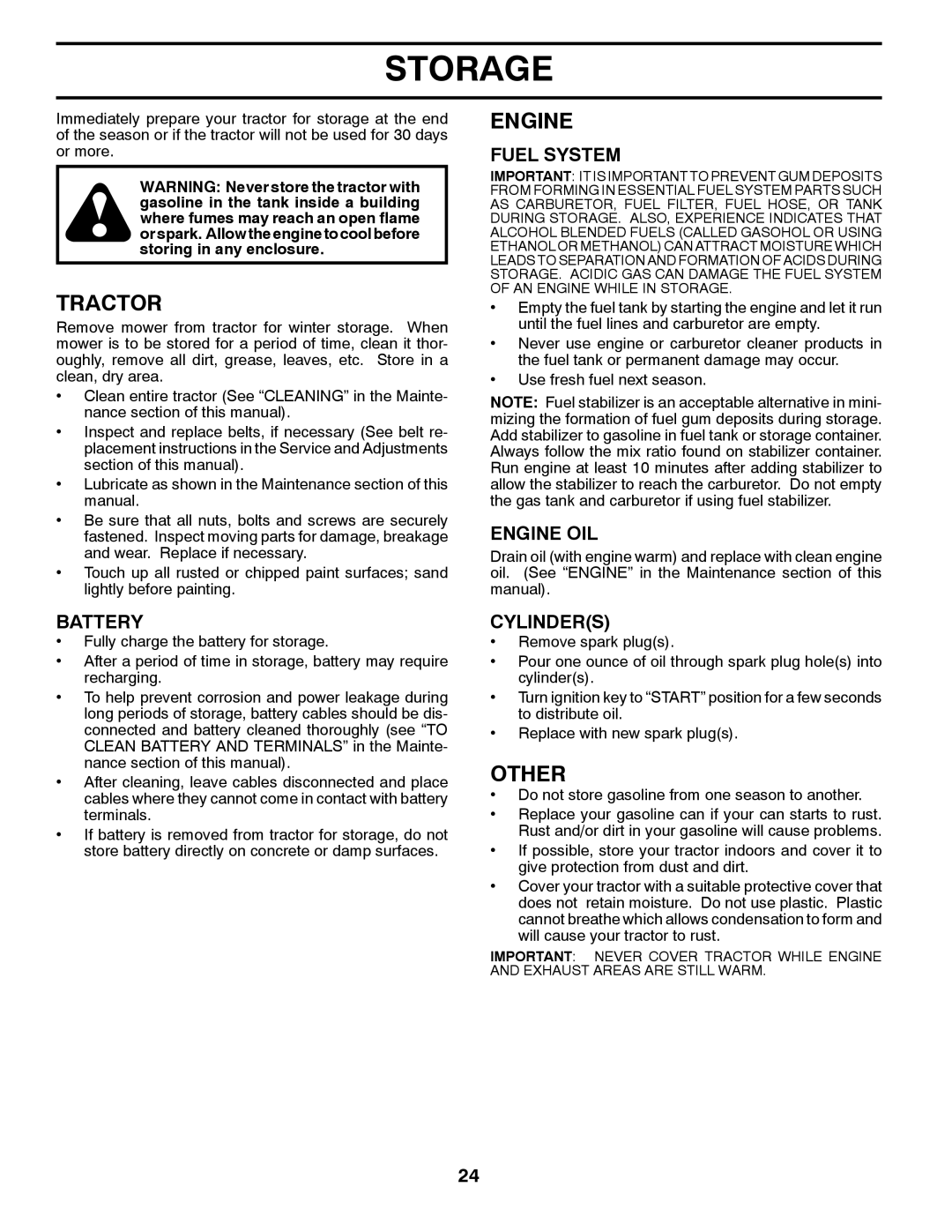 Husqvarna 2146XLS owner manual Storage, Other, Fuel System, Engine OIL, Cylinders 