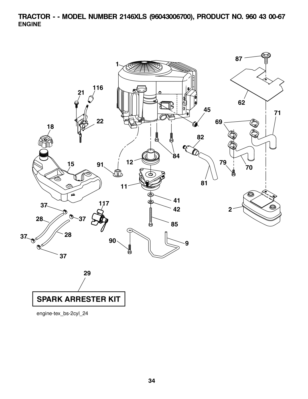 Husqvarna 2146XLS owner manual Spark Arrester KIT, Engine 