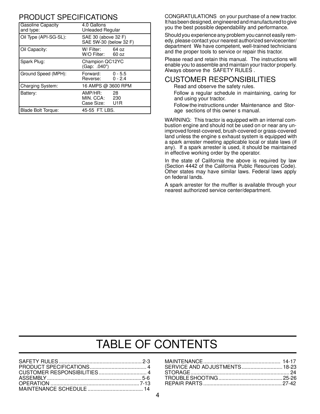 Husqvarna 2146XLS owner manual Table of Contents 