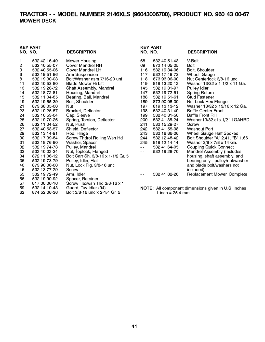 Husqvarna 2146XLS owner manual KEY Part NO. no Description 