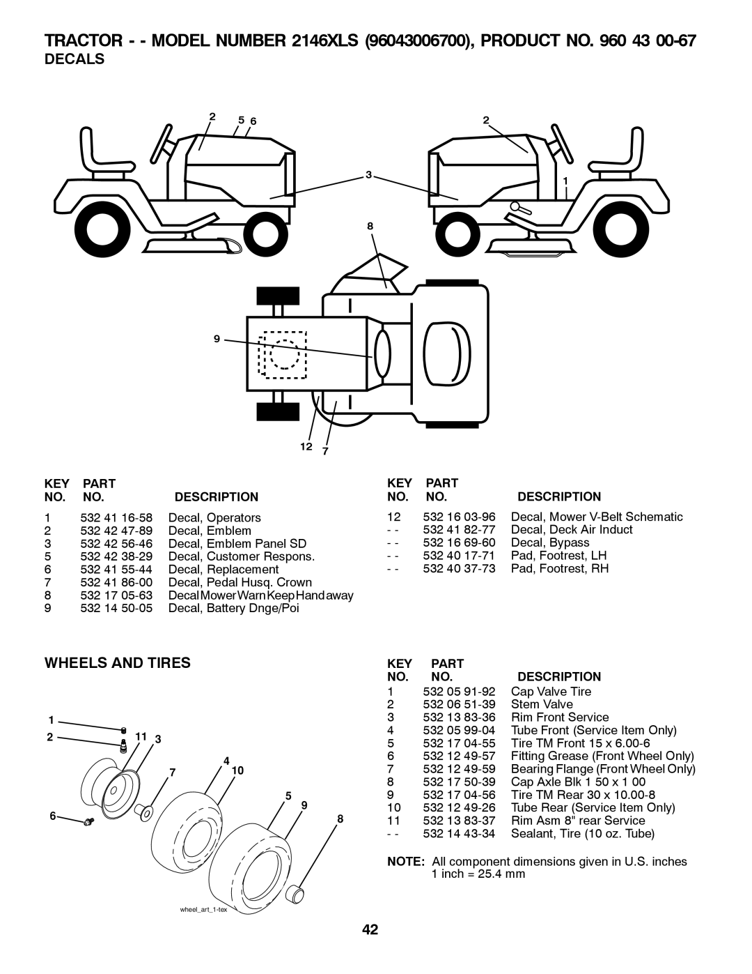 Husqvarna 2146XLS owner manual Decals, Wheels And Tires 