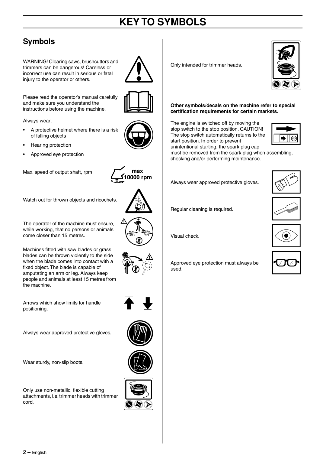 Husqvarna 223L manual KEY to Symbols 