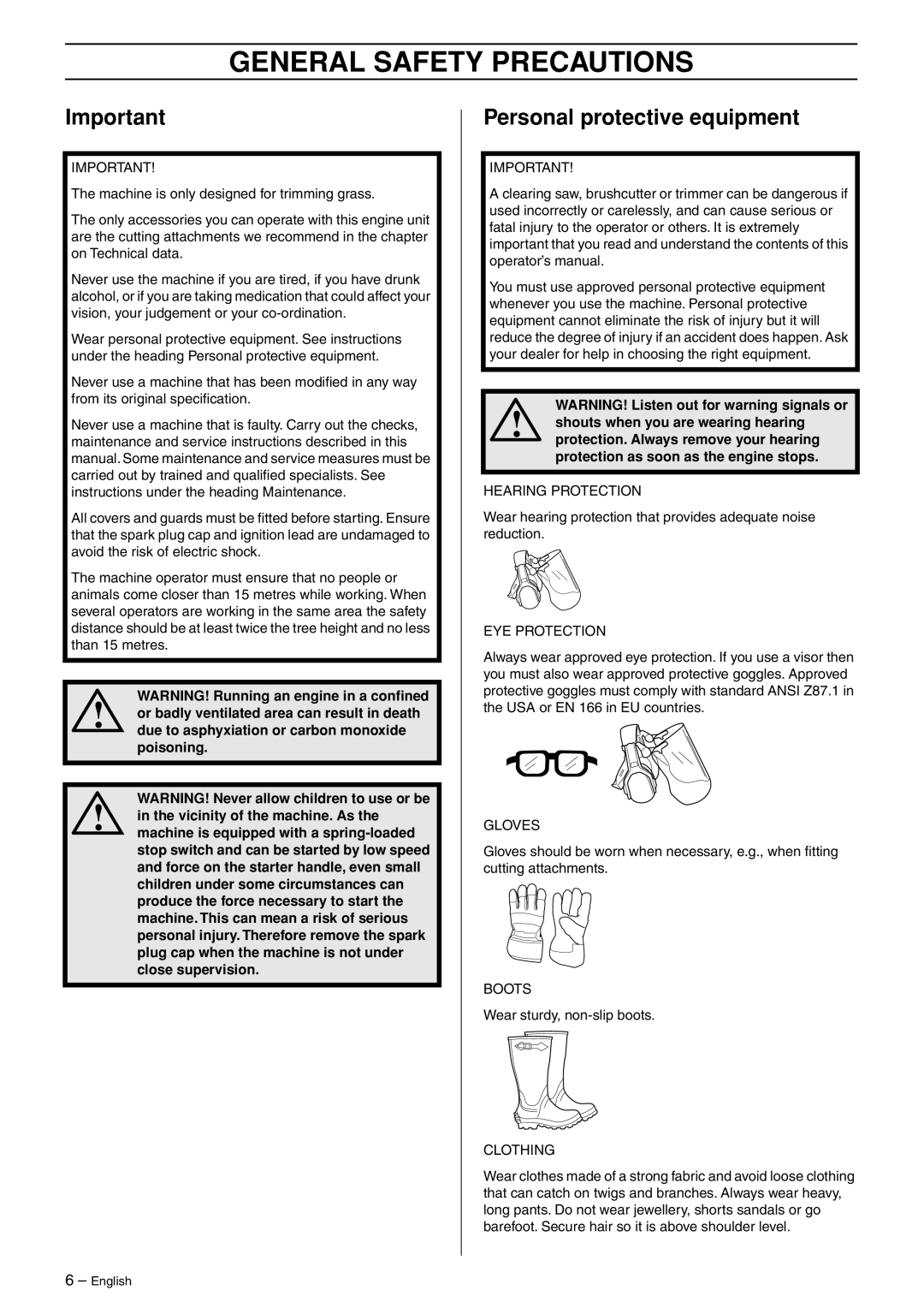 Husqvarna 223L manual General Safety Precautions, Personal protective equipment 