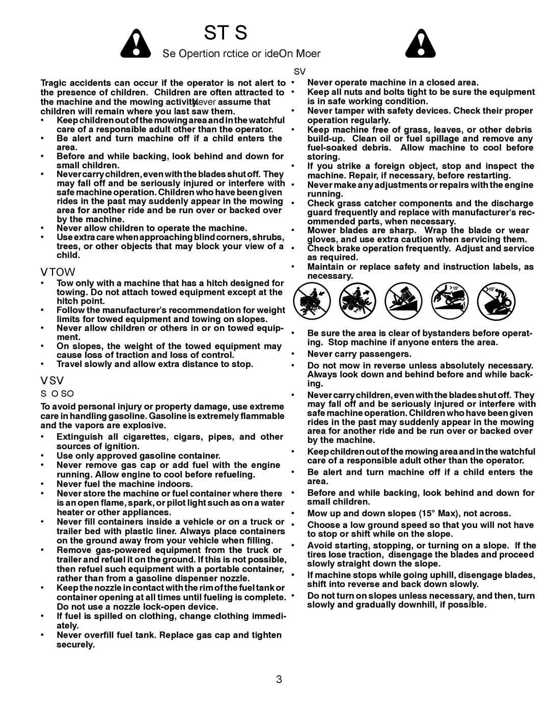 Husqvarna 2246LS owner manual III. Children, IV. Towing, Safe Handling of Gasoline, General Service 