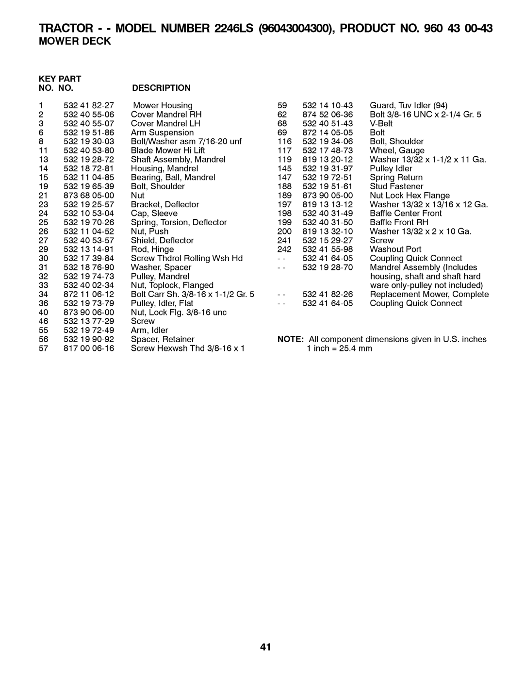 Husqvarna 2246LS owner manual KEY Part NO. no Description 