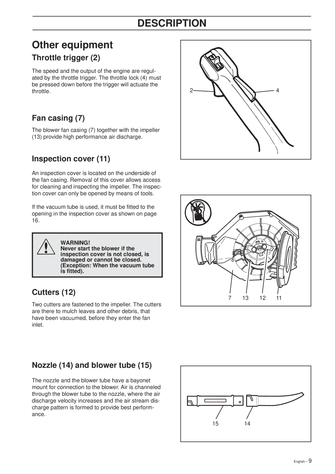 Husqvarna 225 HBV manual Other equipment 