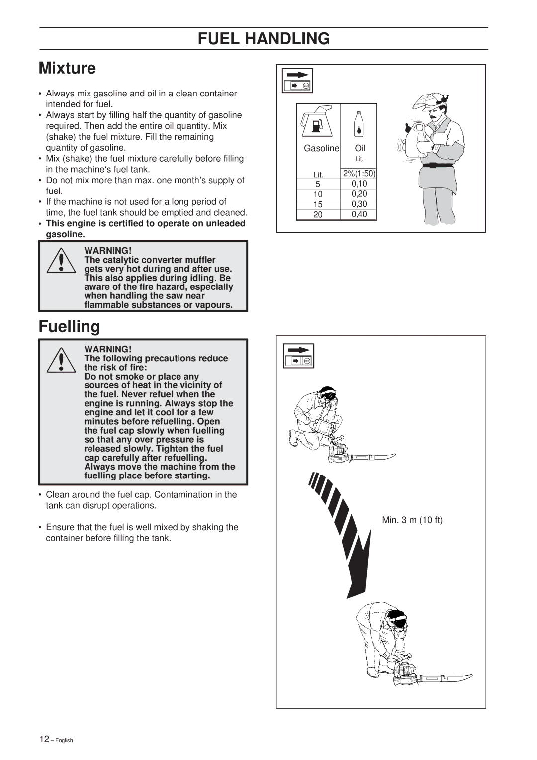 Husqvarna 225 HBV manual Mixture, Fuelling 