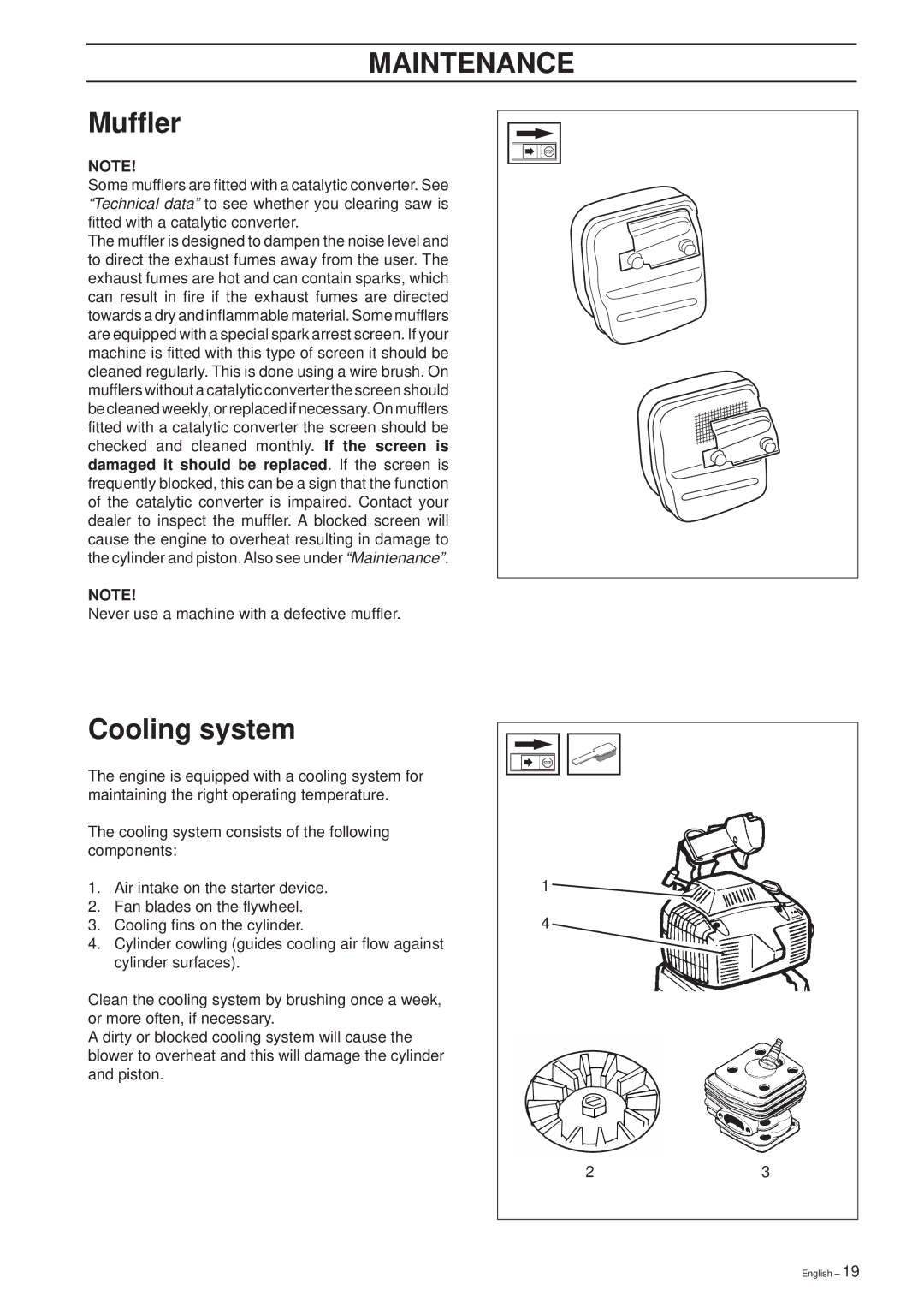 Husqvarna 225 HBV manual Muffler, Cooling system 