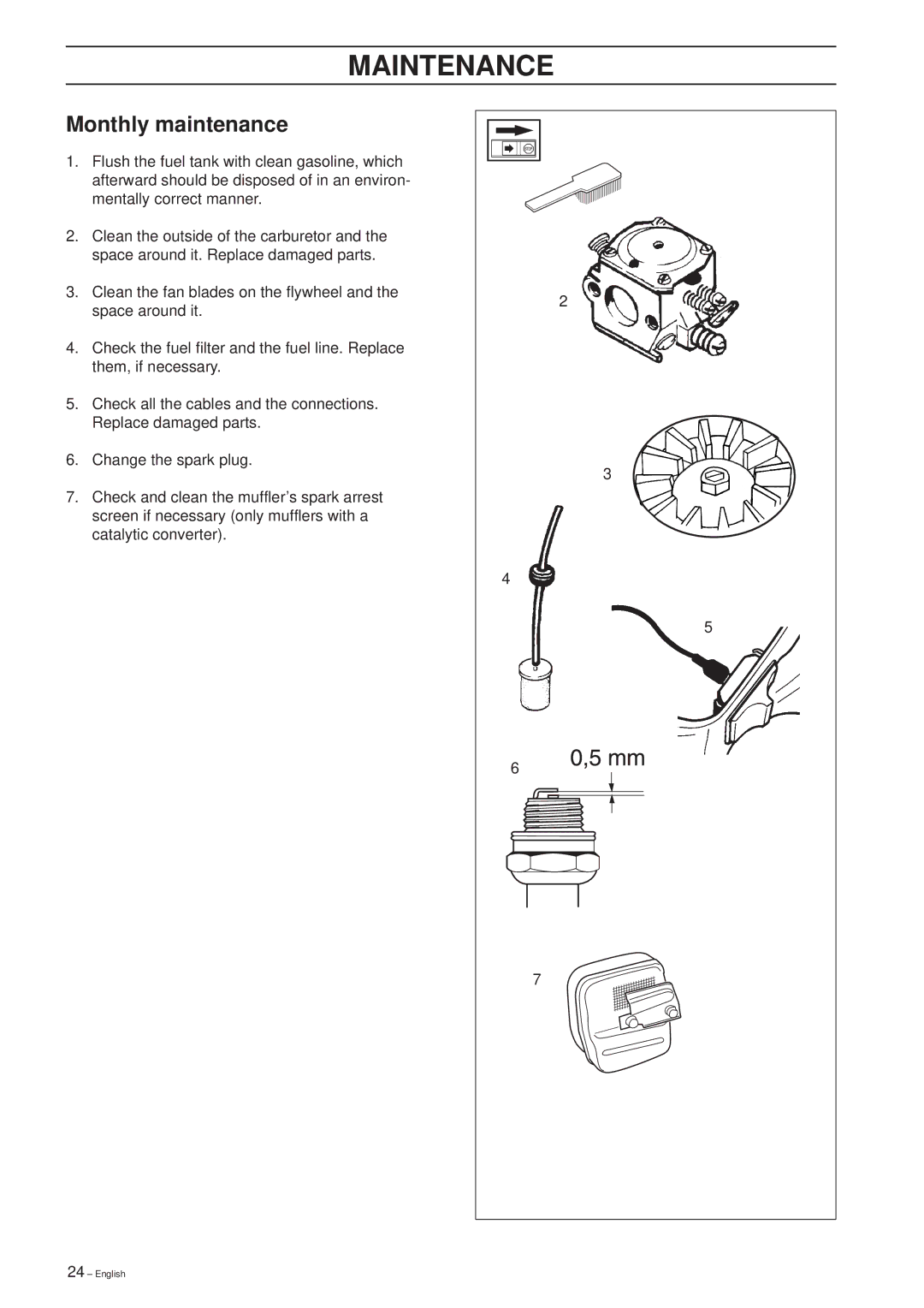 Husqvarna 225 HBV manual Monthly maintenance 