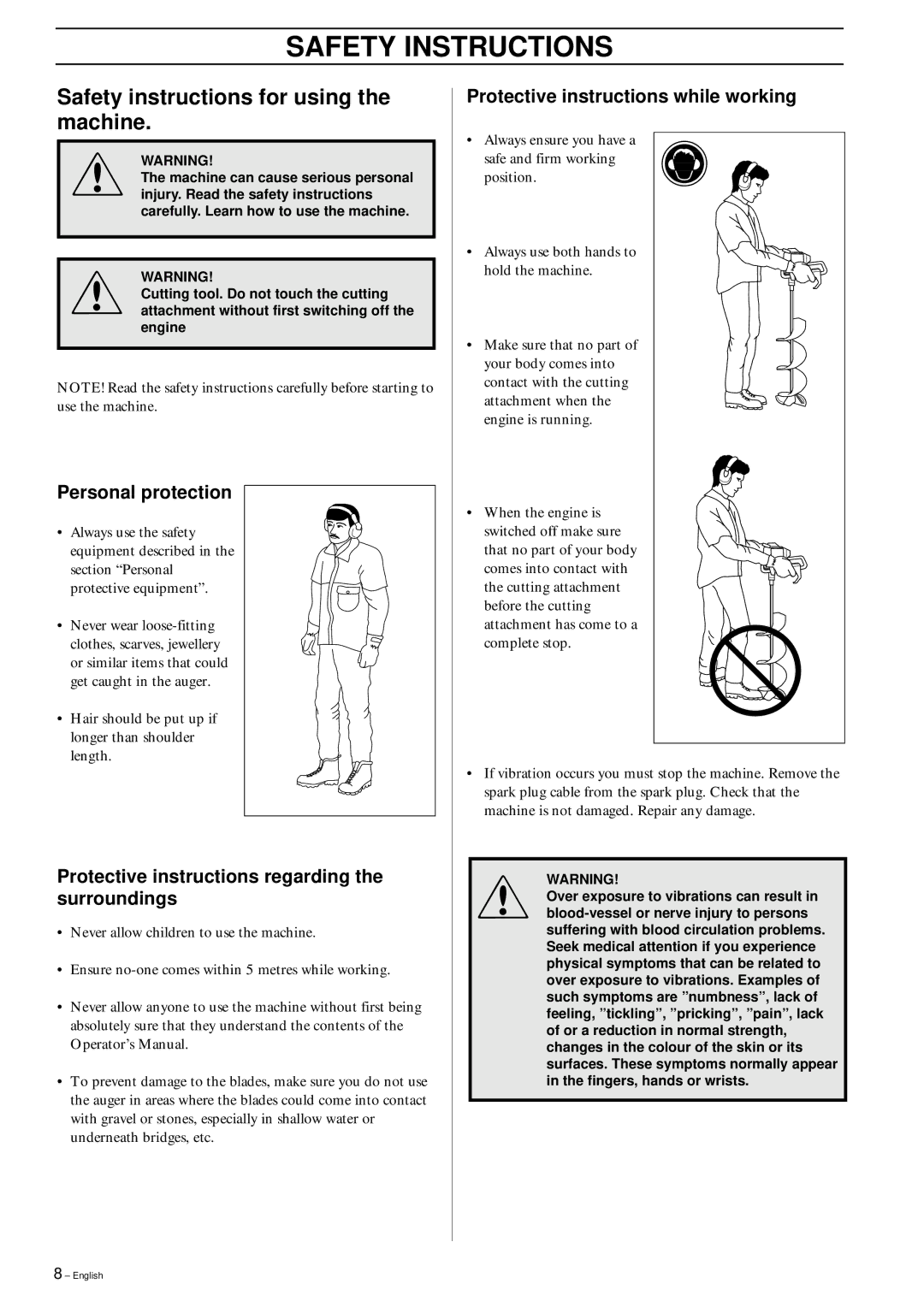 Husqvarna 225AI15/AI25 manual Safety instructions for using the machine, Personal protection 