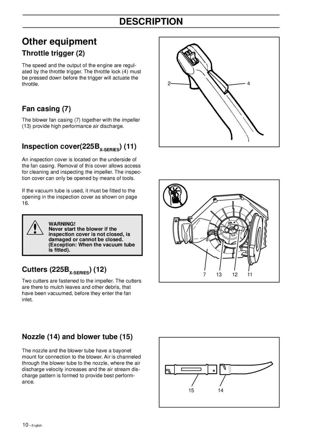 Husqvarna 225B X-Series manual Other equipment 