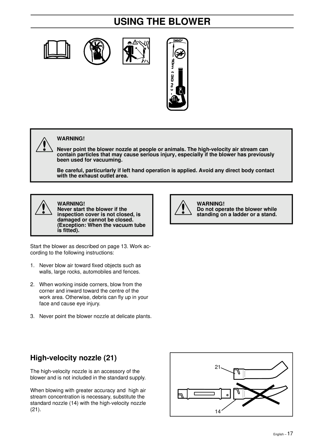 Husqvarna 225B X-Series manual High-velocity nozzle 