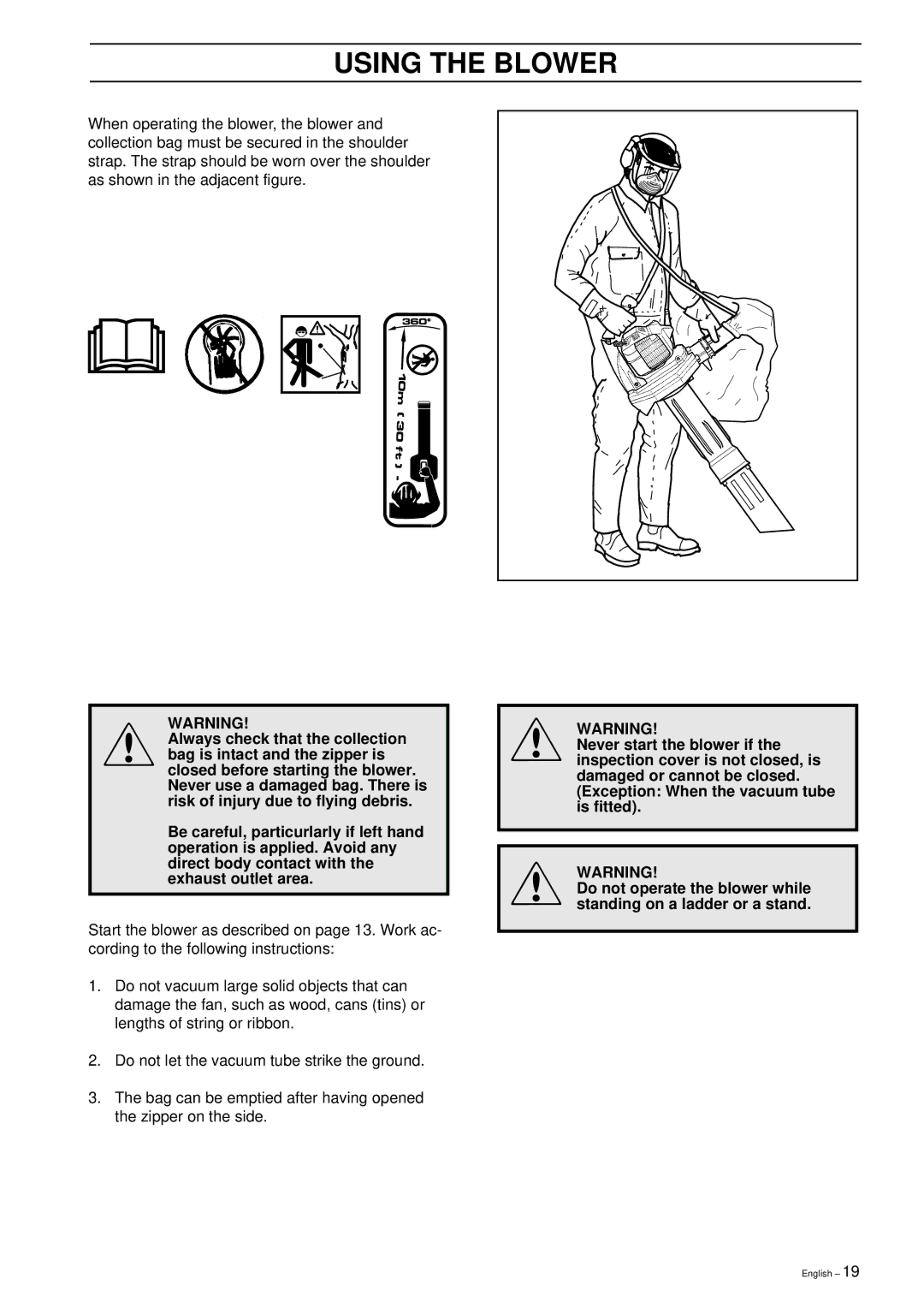 Husqvarna 225B X-Series manual Using the Blower 