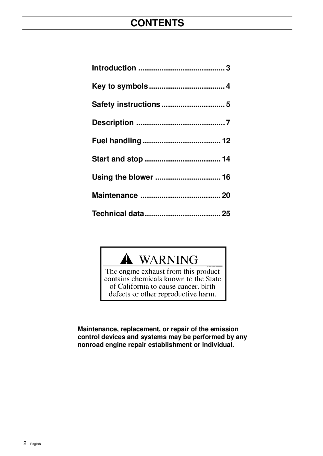 Husqvarna 225B X-Series manual Contents 