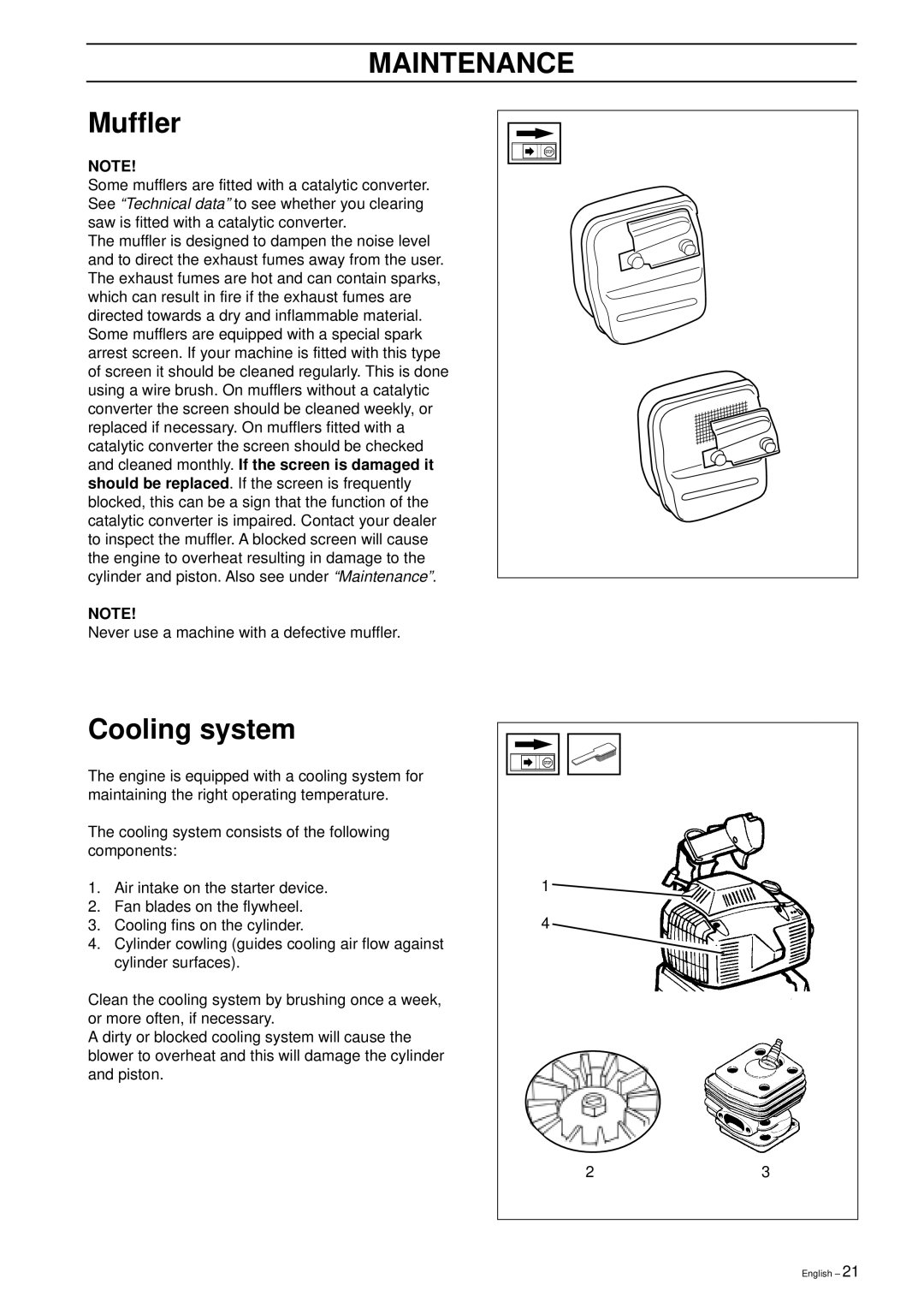 Husqvarna 225B X-Series manual Muffler, Cooling system 