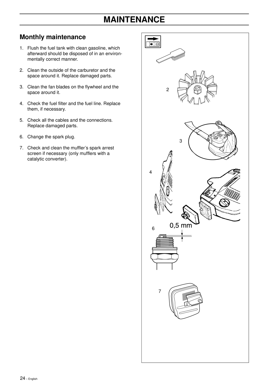 Husqvarna 225B X-Series manual Monthly maintenance 