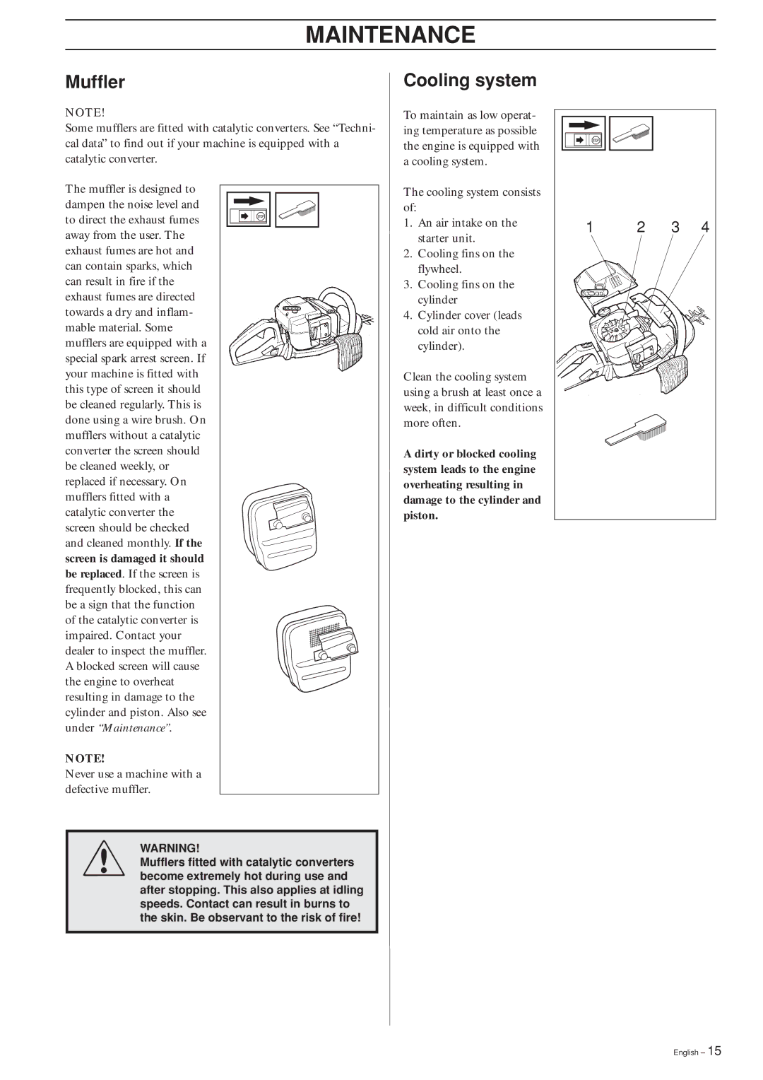 Husqvarna 225H60 manual Muffler, Cooling system 