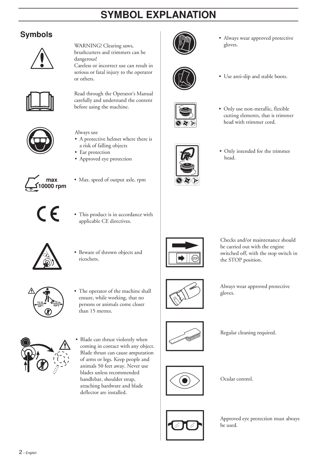 Husqvarna 232L, 225L Lite, 225L/LD manual Symbol Explanation, Symbols, Max 10000 rpm 