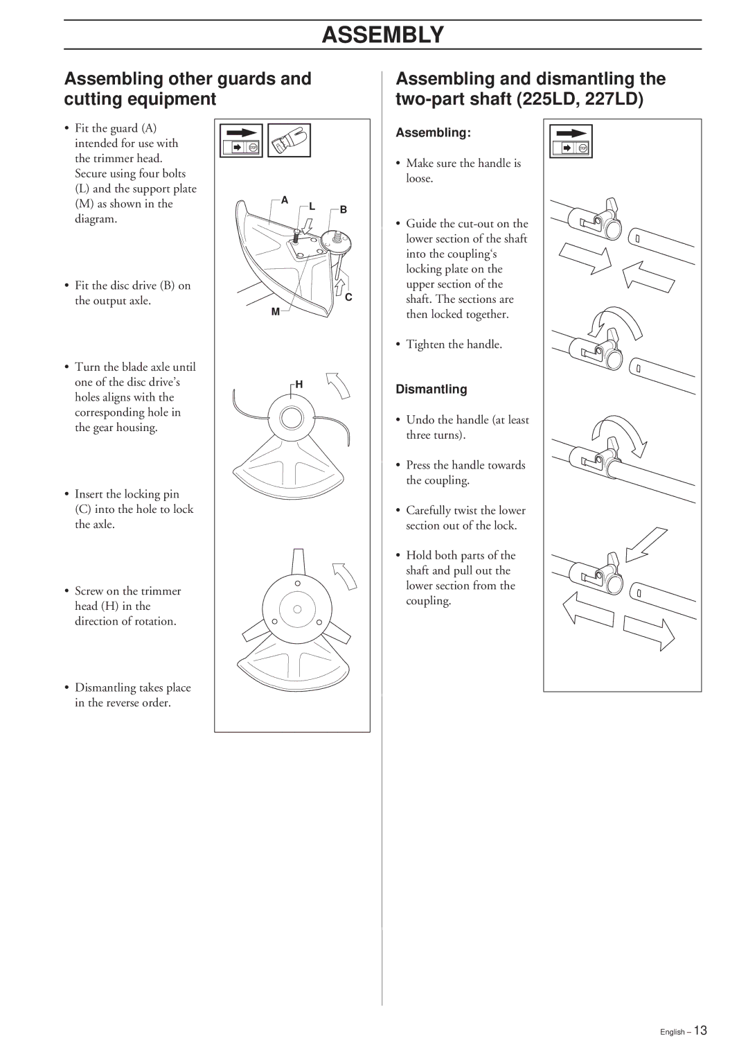 Husqvarna 240L, 225LD, 227LD manual Assembling other guards and cutting equipment, Dismantling 