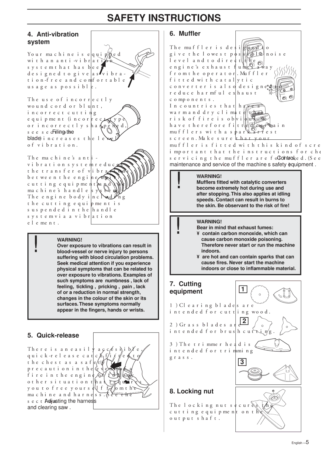 Husqvarna 225R, 225RD, 225RJ, 232R, 232RD, 235R manual Anti-vibration system, Quick-release Muffler, Cutting Equipment1 