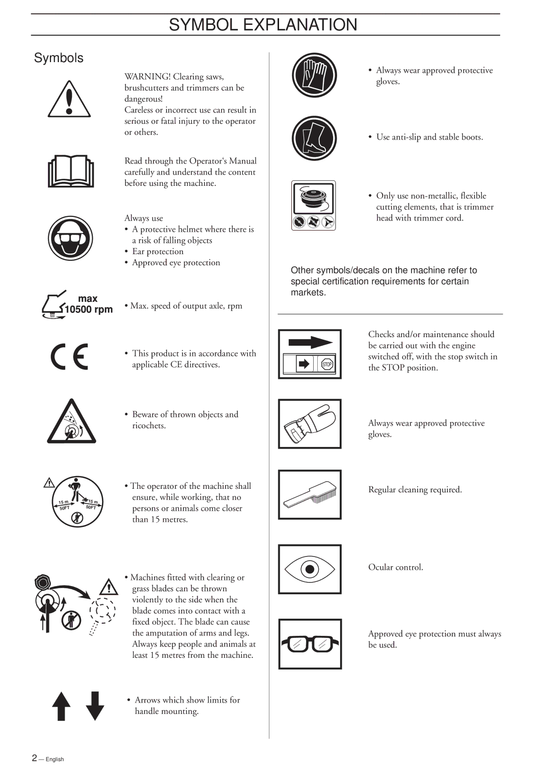 Husqvarna 225R, 225RD, 227R, 227RD, 232R, 232RD, 235R manual Symbol Explanation, Symbols 