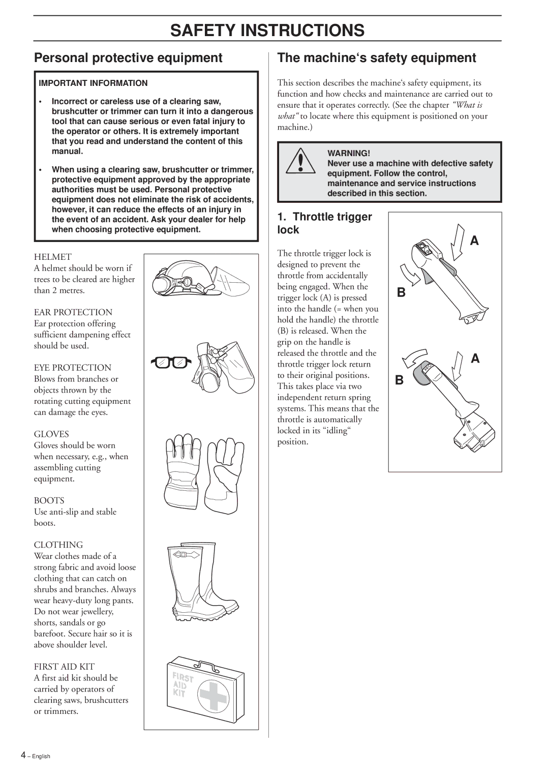 Husqvarna 225R, 225RD, 227R, 227RD, 232R, 232RD, 235R manual Safety Instructions, Personal protective equipment 