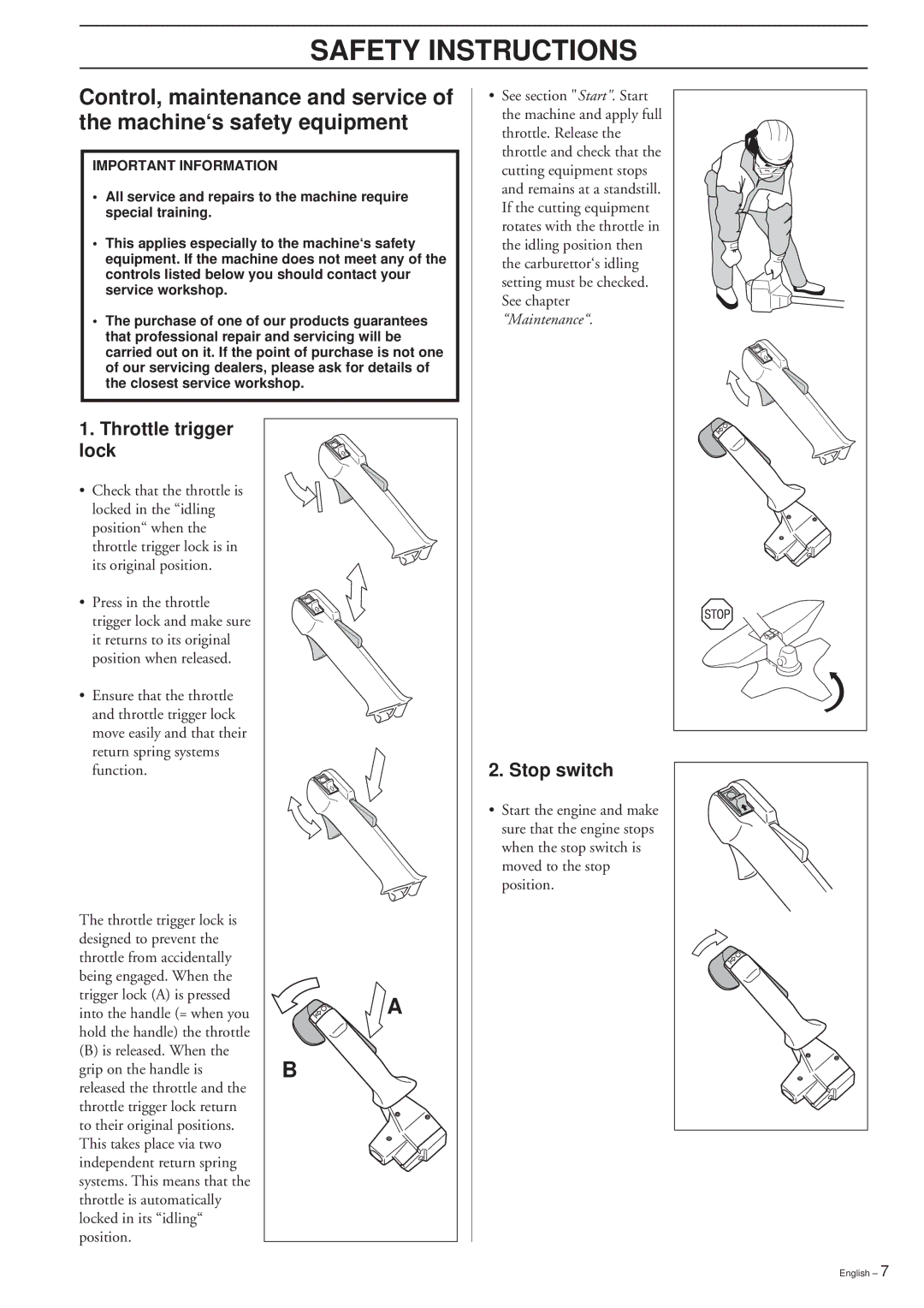 Husqvarna 225R, 225RD, 227R, 227RD, 232R, 232RD, 235R manual Throttle trigger lock 