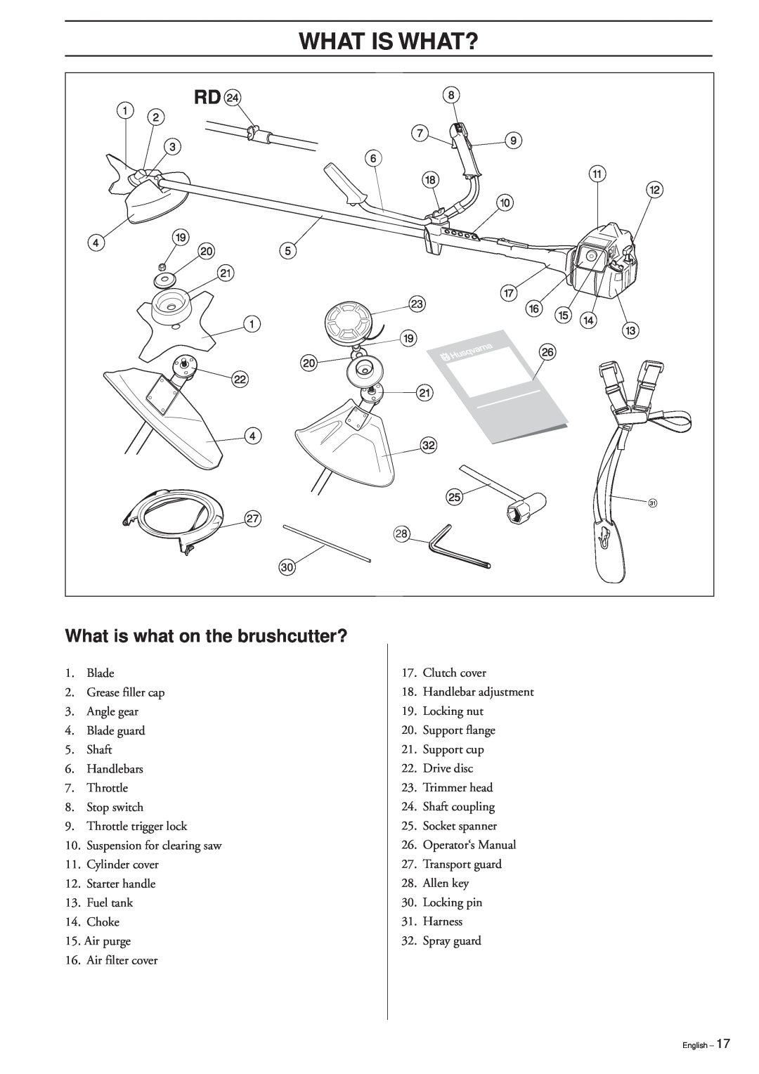 Husqvarna 225R, 225RD, 227R, 227RD, 232R, 232RD, 235R manual What Is What?, What is what on the brushcutter? 