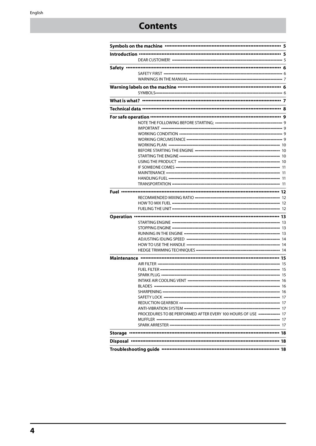 Husqvarna 226HD75S, 226HD60S manual Contents 