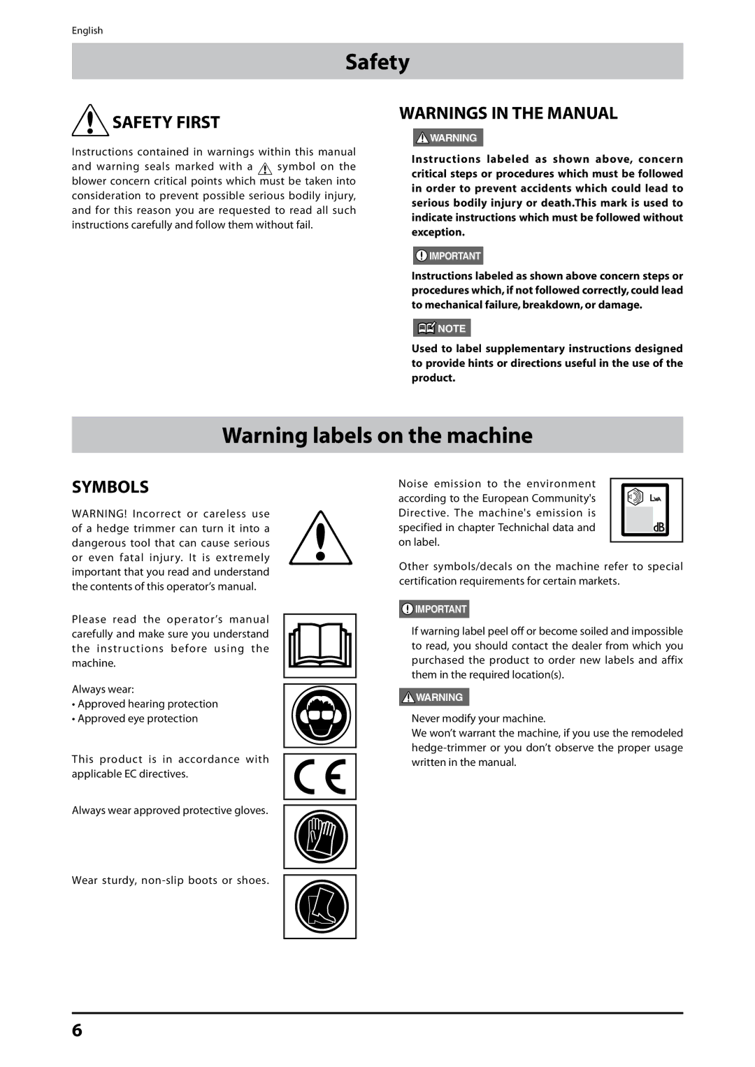 Husqvarna 226HD75S, 226HD60S manual Safety First, Symbols 