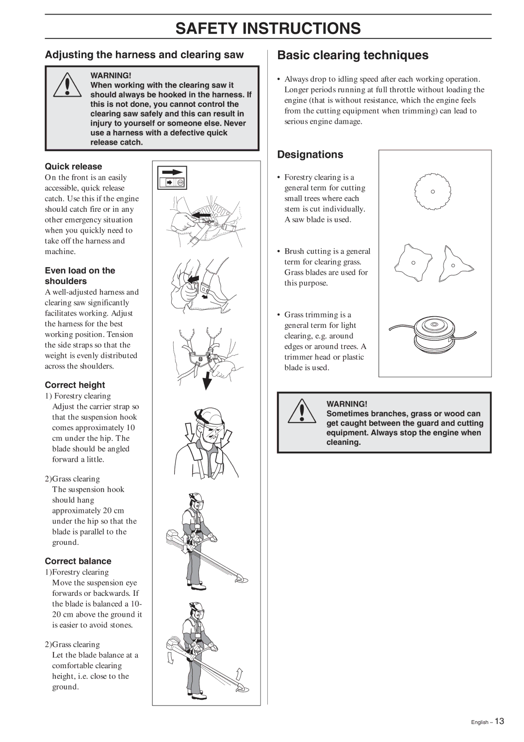 Husqvarna 227R, 227RD, 232R, 232RD, 235R Basic clearing techniques, Adjusting the harness and clearing saw, Designations 