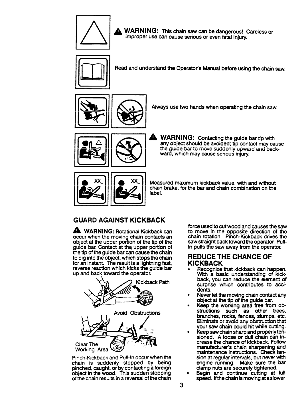 Husqvarna 23 COMPACT manual Guard Against Kickback, Reduce the Chance of Kickback 