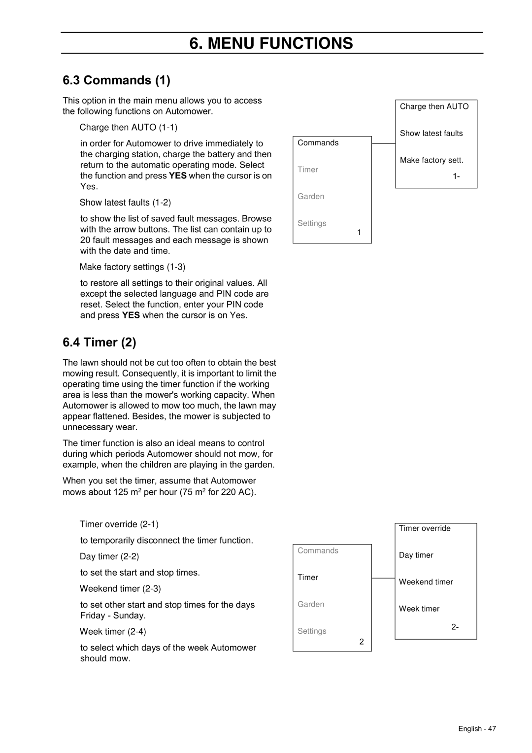 Husqvarna 230 ACX, 220 AC manual Commands, Timer 