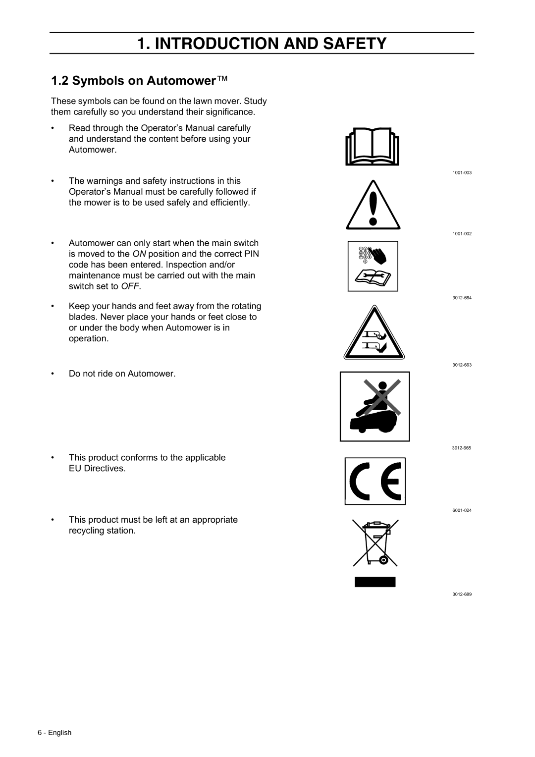 Husqvarna 220 AC, 230 ACX manual Symbols on Automower 