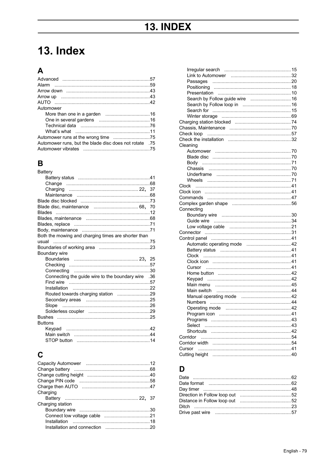 Husqvarna 230 ACX, 220 AC manual Index, Auto 