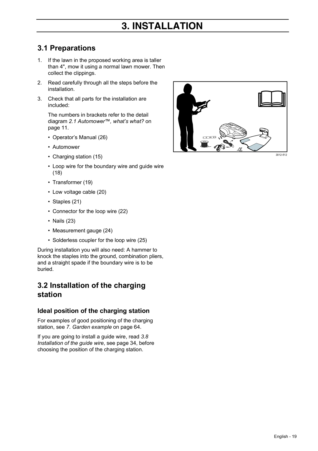 Husqvarna 230 ACX/220 AC manual Preparations, Installation of the charging station, Ideal position of the charging station 