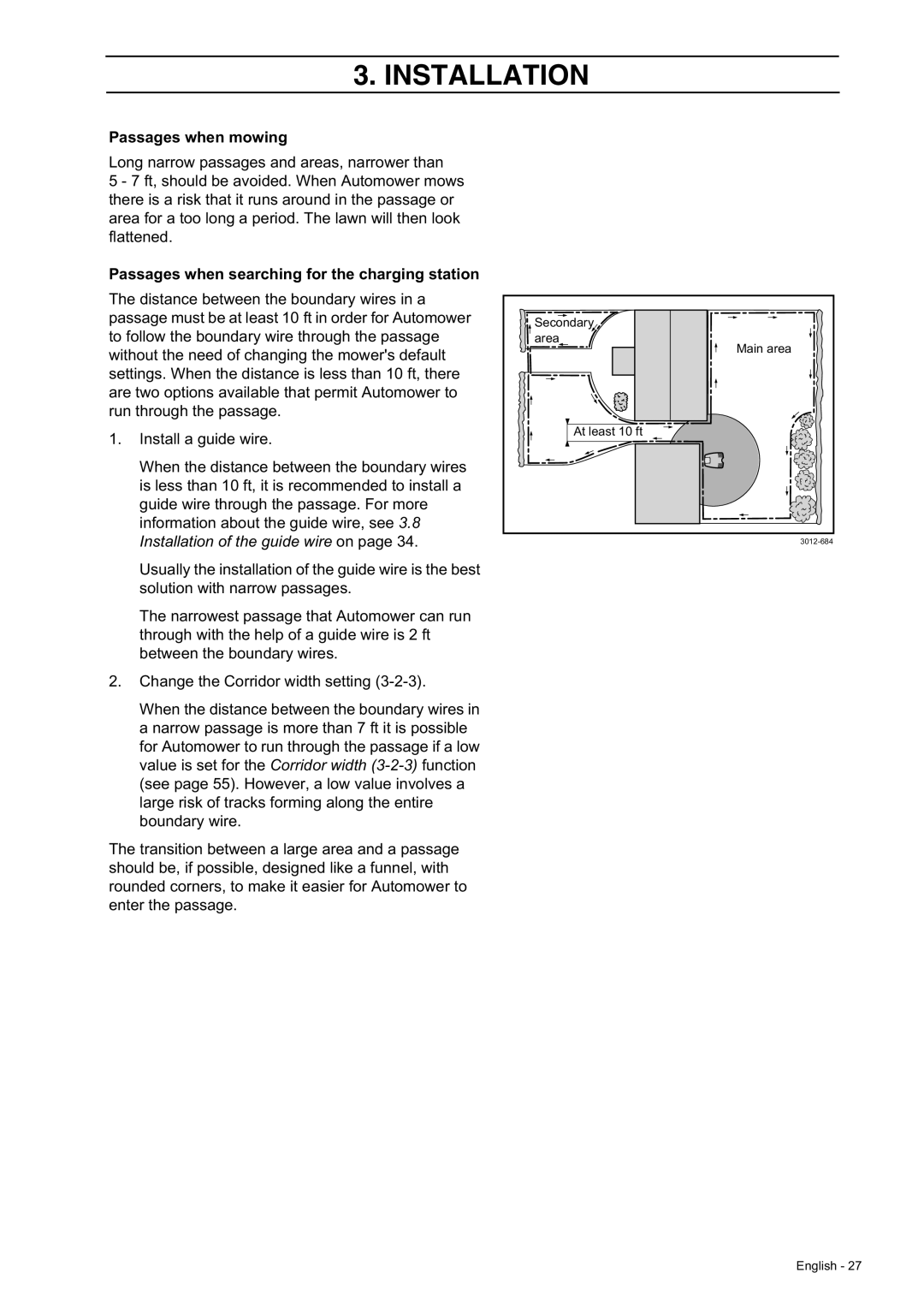 Husqvarna 230 ACX/220 AC manual Passages when mowing, Passages when searching for the charging station 