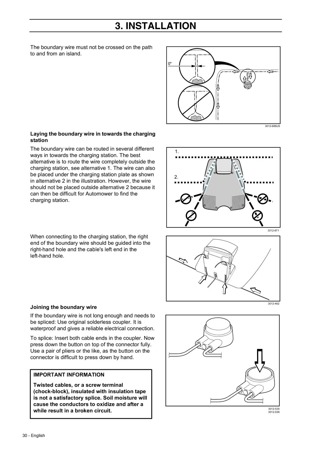 Husqvarna 230 ACX/220 AC manual Laying the boundary wire in towards the charging station, Joining the boundary wire 