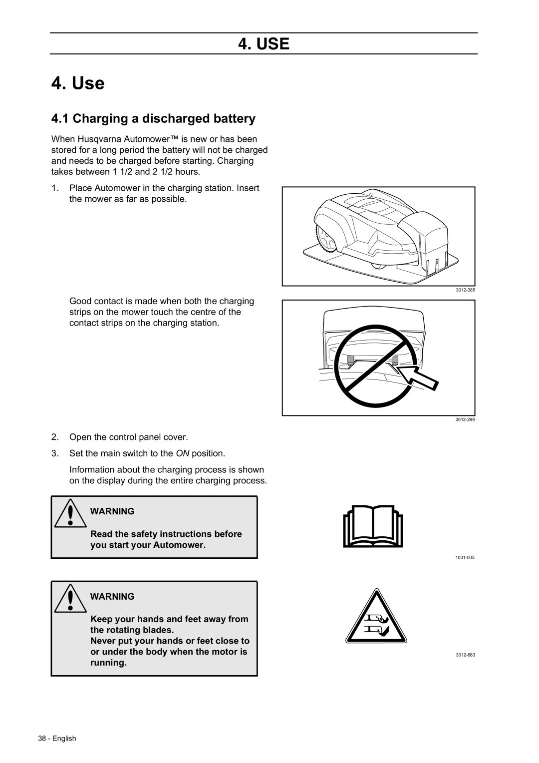 Husqvarna 230 ACX/220 AC manual Use, Charging a discharged battery 