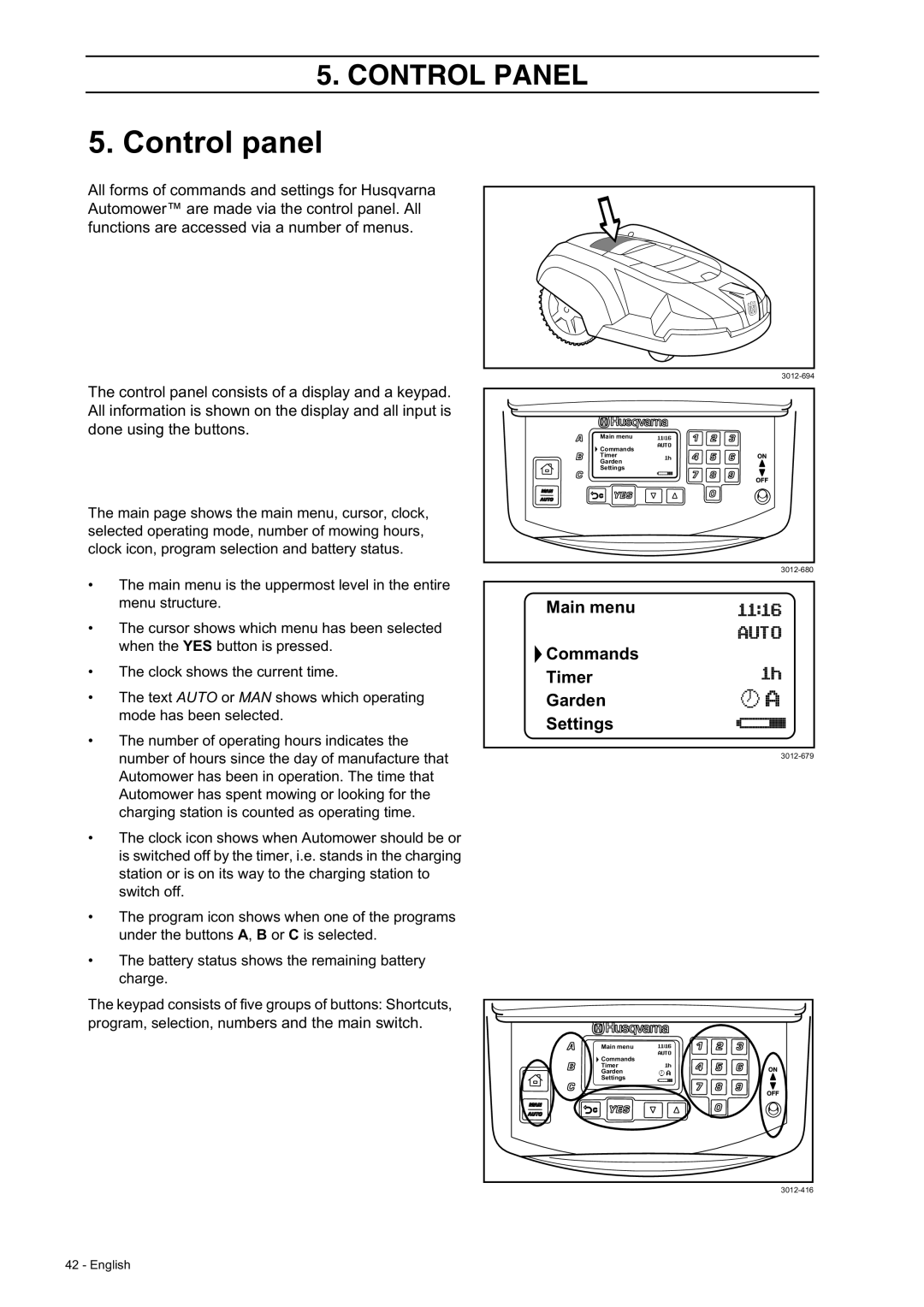 Husqvarna 230 ACX/220 AC manual Control panel 