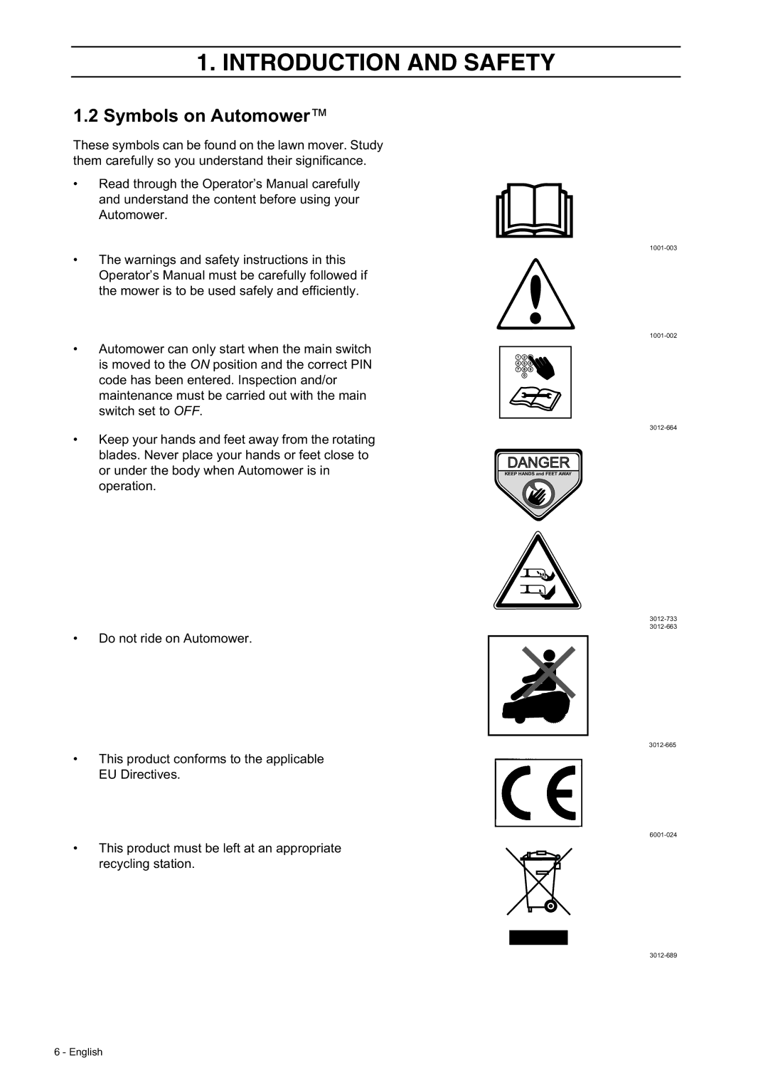 Husqvarna 230 ACX/220 AC manual Symbols on Automower 