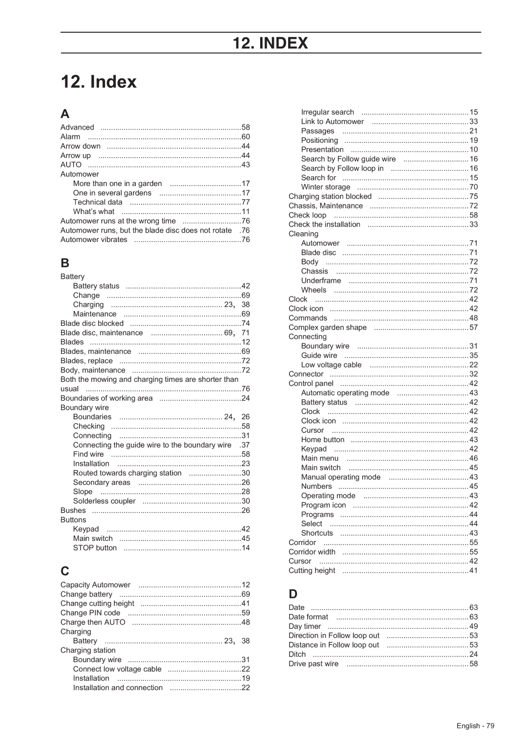 Husqvarna 230 ACX/220 AC manual Index, Auto 