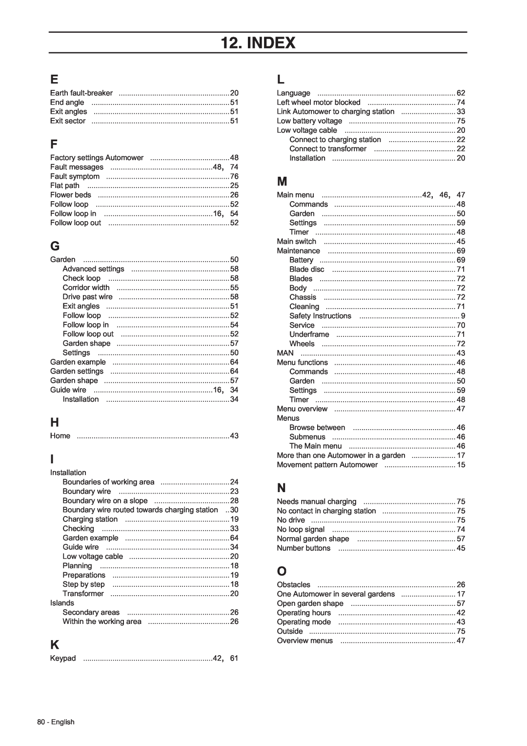 Husqvarna 230 ACX/220 AC manual Index 