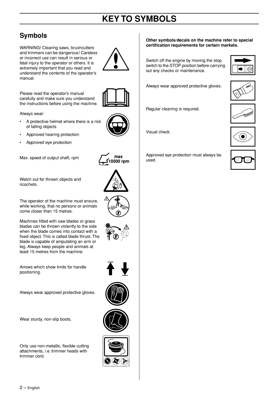 Husqvarna 232R manual KEY to Symbols 