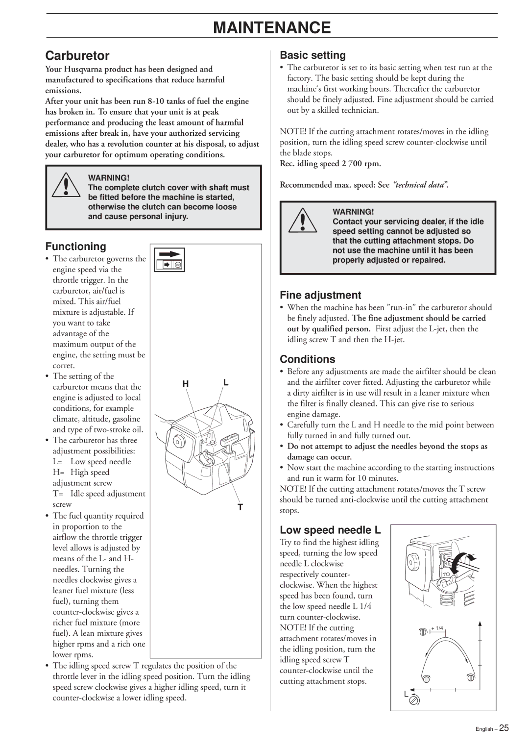 Husqvarna 227R/RD, 232R/RD 235R manual Maintenance, Carburetor 