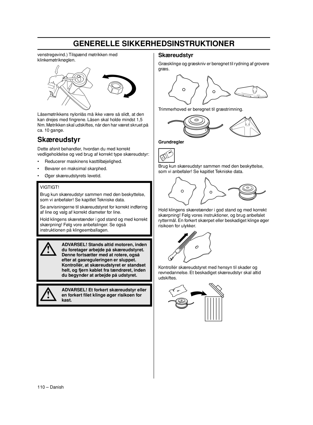 Husqvarna 233RJ manual Skæreudstyr 