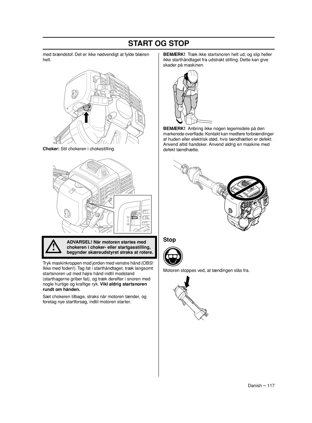 Husqvarna 233RJ manual Stop, Rundt om hånden 