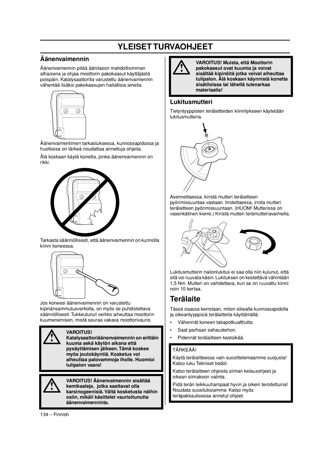 Husqvarna 233RJ manual Terälaite, Äänenvaimennin, Lukitusmutteri 